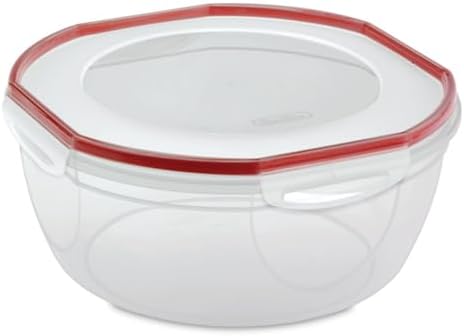 Sterilite Ultra-Seal 8.1 Qt Bowl, Large Airtight Food Storage Container, Latching Lid, Microwave and Dishwasher Safe, Clear With Red Gasket, 2-Pack