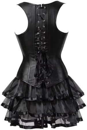 Corset Dress Bustier Skirt Set Steampunk Leather Burlesque Shoulder Straps Plus Size Halloween