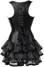 Corset Dress Bustier Skirt Set Steampunk Leather Burlesque Shoulder Straps Plus Size Halloween