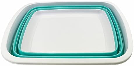 SAMMART 10L (2.6 Gallon) Collapsible Tub-Foldable Dish Tub-Portable Washing Basin-Space Saving Plastic Washtub (White/Sage Green)