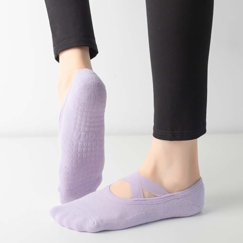 Cotton Yoga Socks with NON-SLIP GRIPS for Women - Yoga Meditation Pilates Barre Accessories - One Size Fits Most