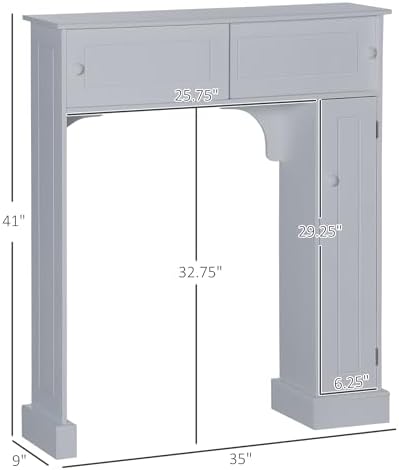 HOMCOM Over The Toilet Bathroom Cabinet, Freestanding Bathroom Storage Organizer with Adjustable Shelves, Toilet Rack, Gray