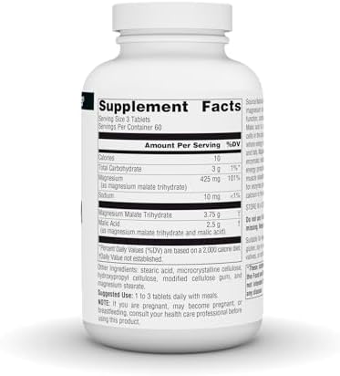 Source Naturals Magnesium Malate - 3750mg Per Serving - Essential Magnesium Malic Acid Supplement - 180 Tablets