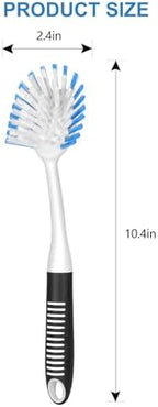 SetSail Dish Brush with Handle, 2 Pack Stiff Bristles Dish Scrubber with Built-in Scraper Dish Scrub Brushes for Cleaning Dishes, Pots and Pans, Kitchen Sink