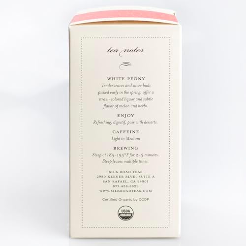 Silk Road Teas, Organic White Peony Tea, Bai Mu Dan, Soft & Sweet Aroma, Delicate Melon Taste, 15 Tea Bags