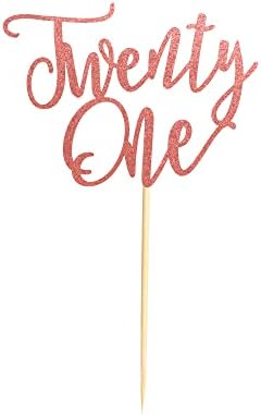1Pc Twenty One Cake Topper - 21st Happy Birthday Cake Decorations, 21 Birthday Party Decor, Wedding Anniversary Party Decorations - Rose Gold Glitter