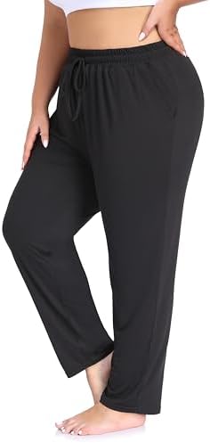 ZERDOCEAN Women's Plus Size Casual Yoga Pants Straight Leg Comfy Relaxed Joggers Lounge Pants Drawstring with Pockets