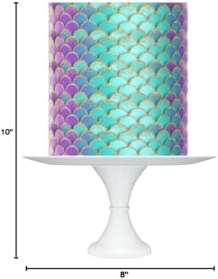 Mermaid Scale Pattern Edible Cake Topper Wrap, 8x10 inches, Purple and Turquoise, Icing Sheet