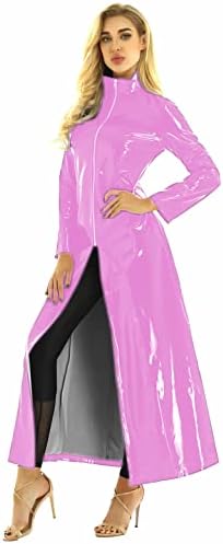 Unisex Men Women Wetlook PVC Leather Dress Long Sleeve Coat Clubwear Female Nightclub Rave Party Pole Dance Performance Costumes (2X-Large,Pink,XX-Large)