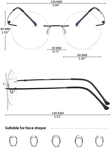 Titanium Rimless Round Reading Glasses Blue Light Blocking Eyeglasses Readers Frameless Eyewear for Men Women