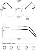 Titanium Rimless Round Reading Glasses Blue Light Blocking Eyeglasses Readers Frameless Eyewear for Men Women