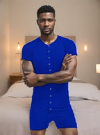 Mens Short Sleeve Onesie Pajamas Sexy Lounge One Piece Jumpsuit Adult Stretchy Romper