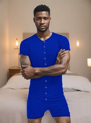 Mens Short Sleeve Onesie Pajamas Sexy Lounge One Piece Jumpsuit Adult Stretchy Romper