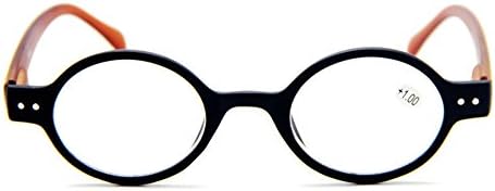 Agstum Designer Small round Oval Vintage Spring Hinge Reading Glasses Eyeglasses Readers (+1.25, Black frame with brown temples)