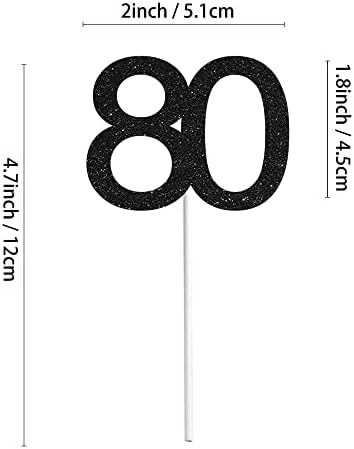 24 PCS 80th Cupcake Toppers - Anniversary or Birthday Cupcake Picks Party Decoration Supplies | Black 80th