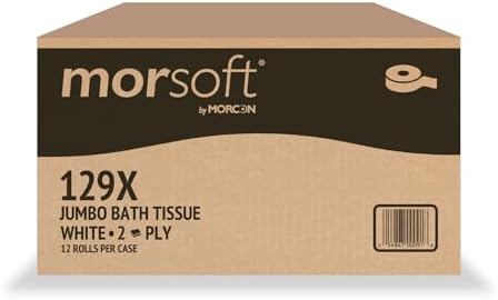 Morsoft by Morcon Jumbo Toilet Paper Rolls, 12 Rolls/Carton, 2-Ply, 100% Recycled Fibers, Soft and Absorbent, Fits in Jumbo Tissue Dispensers, Commercial Toilet Paper