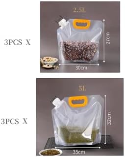 6pcsFood Storage Bags, Grain Moisture-proof Sealed Bag,Stand Up Food Bags Large Reusable Sealed Bag with Handle and Cap BPA Free (2.5LX3+5LX3)