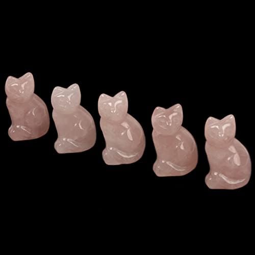 Justinstones Carved Natural Rose Quartz Cat Guardian Statue Home Decor Reiki Chakra Healing Crystal Desk Gemstone Decoration Stone Crafts Gemstone Collectible Gift