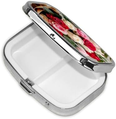 red Roses Printed Pill Box/Pill Case Portable Square Pill Box, 2.2x1.6in