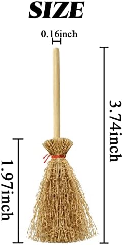 TIHOOD 30PCS Miniature Artificial Mini Straw Brooms with Red Ropes Halloween Straw Craft Decoration Witches Accessory for Costume Cosplay Party