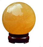 StoneStory Natural Yellow Calcite Sphere Gemstone Ball Healing Quartz Crystal Sculpture Figurine with Stand 100mm