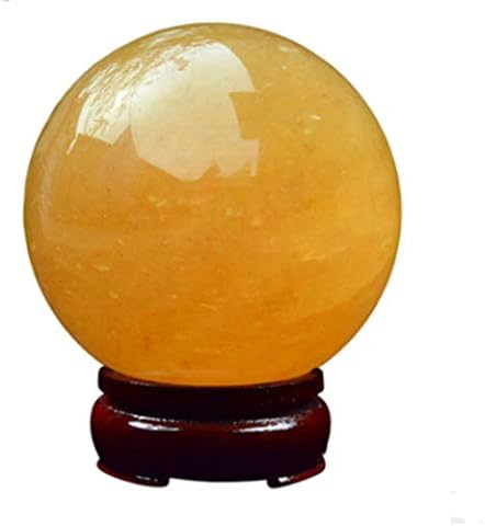 StoneStory Natural Yellow Calcite Sphere Gemstone Ball Healing Quartz Crystal Sculpture Figurine with Stand 100mm