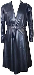 Black Sexy Latex Trench Coats with Belts Pockets Rubber Jacket Robe,Custom Color,Large