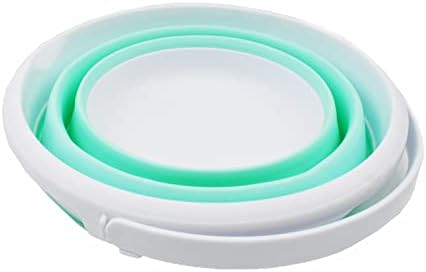 SAMMART 5.5L (1.4 Gallon) Collapsible Plastic Bucket - Foldable Round Tub - Portable Fishing Water Pail - Space Saving Outdoor Waterpot. (White/Light Green, 1)