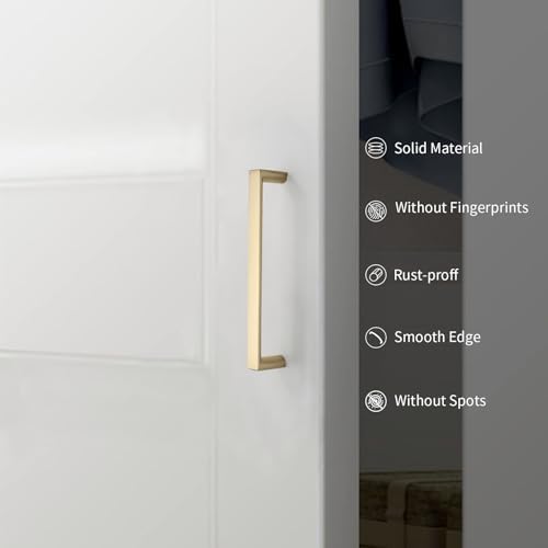 10 Pack 5 Inch(128mm) Kitchen Cabinet Handles Brushed Gold Cabinet Pulls Kitchen Cabinet Hardware Drawer Pulls for Dresser Cupboard Wardrobe