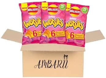 AMBARII Wotsits Prawn Cocktail Flavored Snacks, Multipack Crisps, 6 Count x 3 Packs
