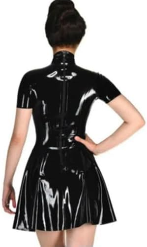 Woman PVC Leather Short Sleeve Faux Latex Leather Club Pleated Dresses Party Clubwear 7XL