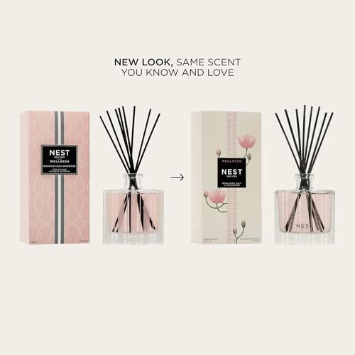 NEST New York Reed Diffuser, Himalayan Salt & Rosewater - The Wellness Collection - 5.9 fl oz - Fragrance for Up to 90 Days - Reusable, Refillable Glass Holder - Includes 8 All-Natural Reed Sticks