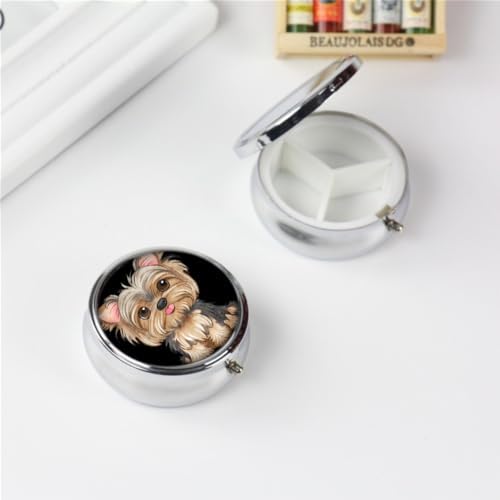 Pill Box,Cute Dog Round Pill Box 3 Compartment Decorative Pocket Purse Portable Mini Travel Medicine Tablet Vitamin Holder Organizer Pill Case