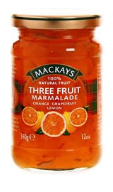 Mackays Three Fruit Marmalade 12oz/340g (Orange,Grapefruit,Lemon, 100% Natural Fruit) Product of Scotland