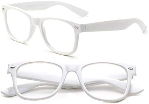 2 Pairs Vintage Retro Reading Glasses White Square Frame for Men and Women Classic Design Reading Glasses 3.00 with Landyard