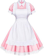 Wannsee Japanese Anime 6Pcs Lolita French Maid Apron Fancy Dress Cosplay Costume Gloves Headwear Socks set(Pink S)