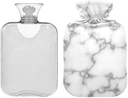 Marble White Gray Hot Water Bottle with Soft Cover Hand Feet Warmer Hot Water Bag for Menstrual Cramps Medium