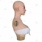 Realistic Female Head Mask Handmade Soft Silicone Disguise Mask with Breast for Halloween Crossdresser Cosplay