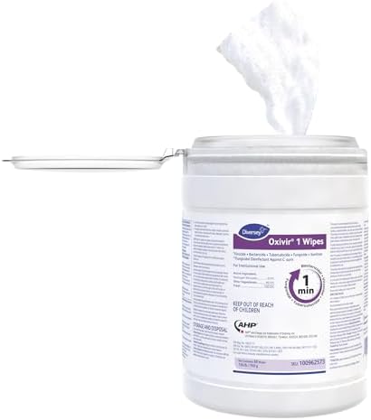 Oxivir Diversey 1 Disinfectant Wipes, AHP Hydrogen Peroxide Cleaner, Multi-Surface Cleaner for Home & Commercial Use, Large Wipes, 60 Count Canister