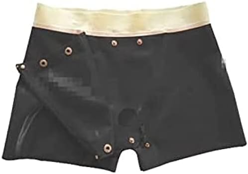 Latex Rubber Black Men's Shorts Crotch Zip Pants Shorts,XXL