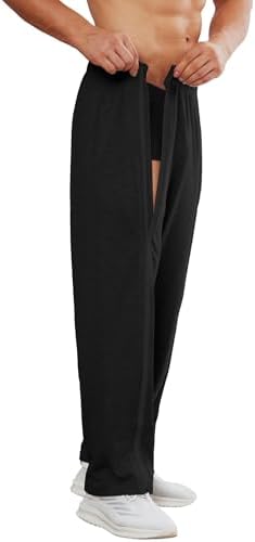 Deyeek Tear Away Pants for Men Full Zipper Legs Sweat Pants Mens Open Bottom Sweatpants Breakaway Cotton Post Surgery Pants