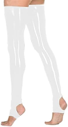 Lingerie PVC Stocking Open Toe Foot Stockings Faux Leather High Tube Dance Socks Thigh Highs Stock,White,L