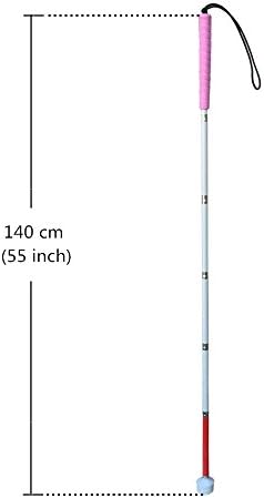 Aluminum Mobility Folding White Cane for Vision Impaired and Blind People (Folds Down 6 Sections) (140cm (55 inch), Pink Handle)