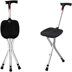 Dr@home Multifunctional Seated Cane-Adjustable Walking Cane with Folding Seat-LED Lights,Emergency Alarm-Senior Mobility Aid