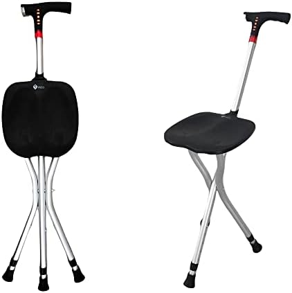 Dr@home Multifunctional Seated Cane-Adjustable Walking Cane with Folding Seat-LED Lights,Emergency Alarm-Senior Mobility Aid