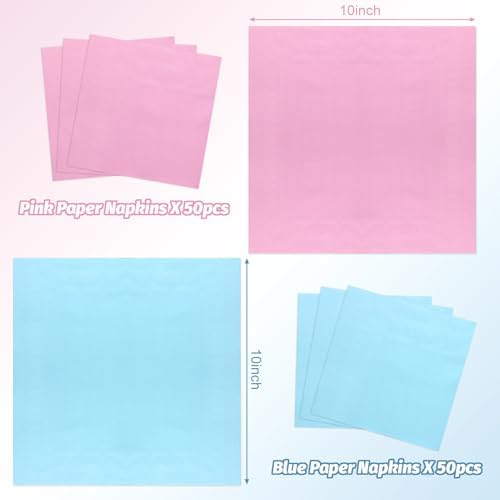 Gender Reveal Cocktail Napkins - 100Pack Blue and Pink Cocktail Napkin for Gender Reveal Party, 5Inch Disposable Beverage Napkins, Baby Shower Napkin Decorations, Boy or Girl Themed Party Supplies