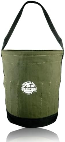 Graintex Tapered Canvas Bucket 12"x10"x15", Utility Tool Bucket 16 Inside Pockets, Reinforced Base & Carry Handle, Ripstop Canvas, Multi-Purpose Bag for Jobsite & Home Use for Tool Storage Solutions
