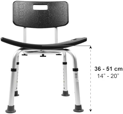 PEPE Mobility Shower Chair to Sit on in Shower, Height Adjustable with Non-Slip Tips, Removable Backrest, Tool-Free Assembly, Black, Safety Bath Seat