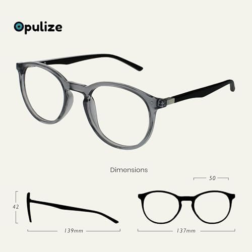 OPULIZE MET Reading Glasses for Women Men, Slim Round Frame with Spring Hinges and Scratch Resistant, Grey +3 (Pack of 4)