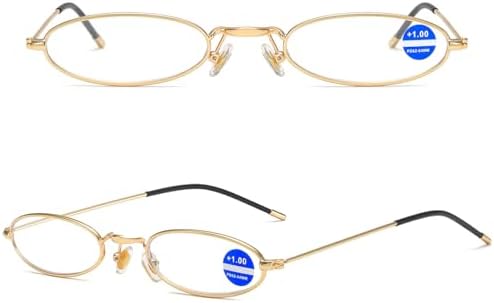 Easy Carry Mini Slim Reading Glasses Blue Light Blocking Oval Metal Portable Readers w/Pen Clip Tube Case